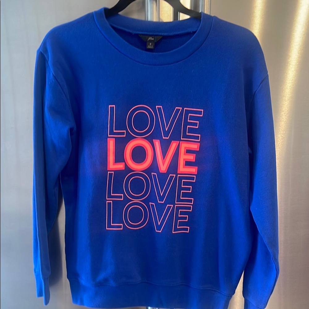 J Crew Blue Sweatshirt with Pink 'LOVE' Print NWOT